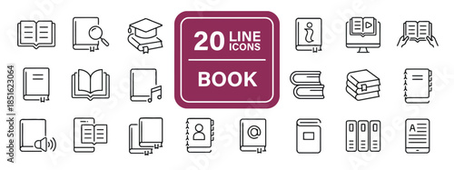 Book icon collection in outline design