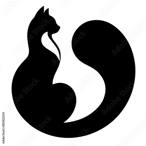  Black & white vector silhouette of a CAT on white background