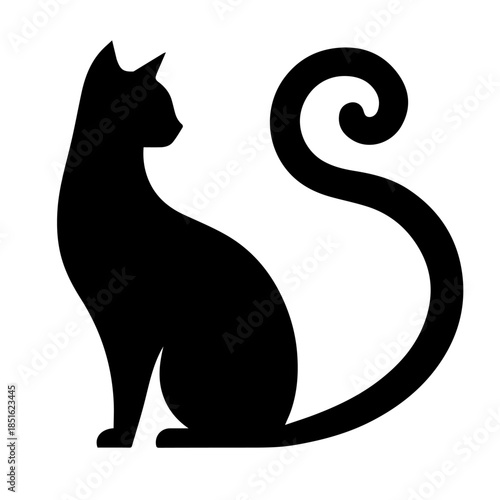  Black & white vector silhouette of a CAT on white background