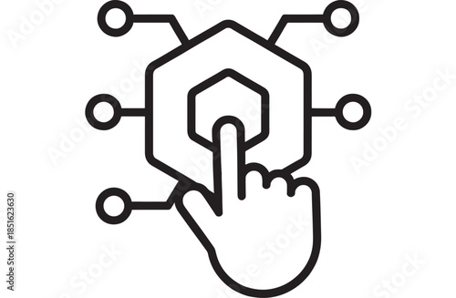 Hexagon interface with hand interaction modern design element on transparent background silhouette