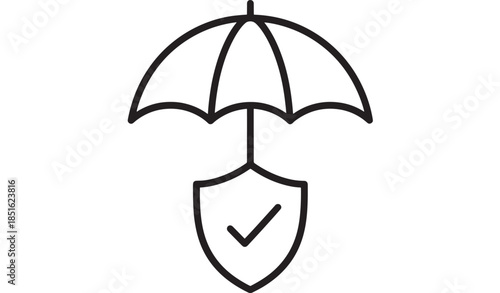 Protective umbrella and shield icon safety concept design element on transparent background silhouette