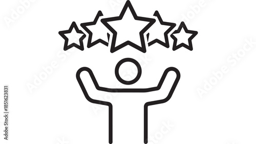 Five stars held aloft by a person outline style on transparent background silhouette