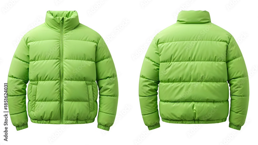 Naklejka premium Green puffer jacket isolated on transparent background