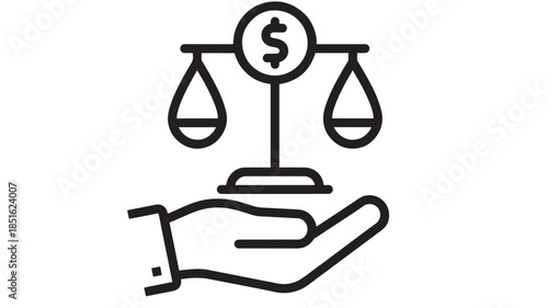 Financial justice scale with hand symbol of equity on transparent background silhouette