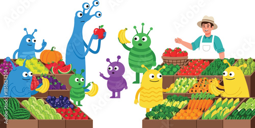 Alien fruit market scene