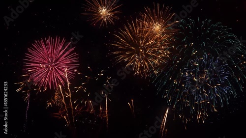 Festive fireworks on a black background