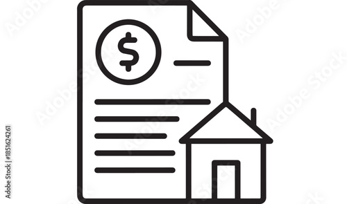 Real estate document with dollar sign house and text silhouette on transparent background