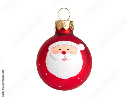 Festive red bauble with Santa Claus face and white dots