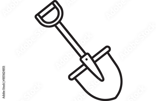 Simple outline of a gardening shovel with a handle on transparent background silhouette