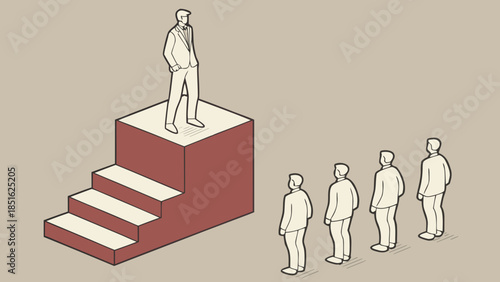 Leader on a podium addressing a group of people illustrating concepts of leadership and public speaking.