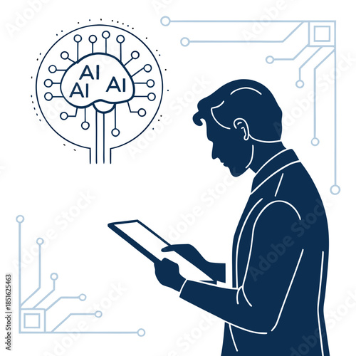 Man interacting with artificial intelligence technology.