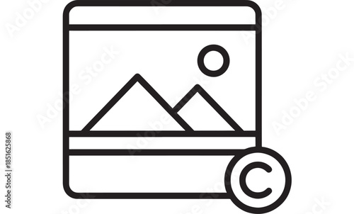 Image frame with mountain landscape and copyright symbol on transparent background silhouette