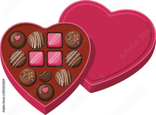 Heart-shaped box filled with assorted chocolates and candies