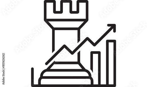 Rook chess piece with rising graph and bars on transparent background silhouette