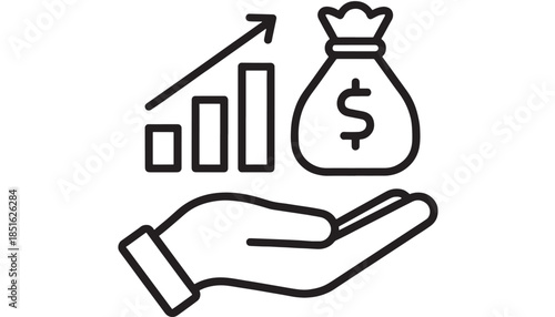 Financial growth with money bag and hand a sleek silhouette on transparent background