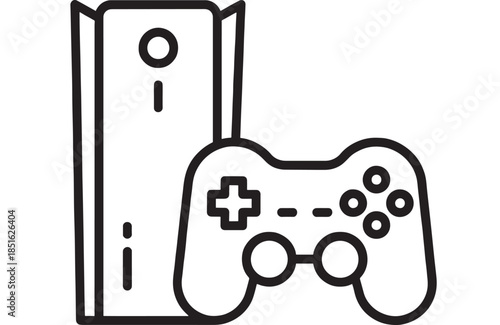 Minimalist xbox console and gamepad outline illustration on transparent background silhouette