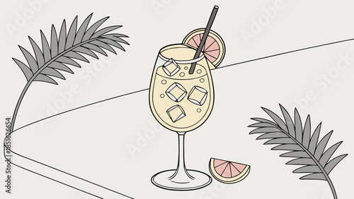 Refreshing Summer Cocktail with Grapefruit and Palm Leaves.