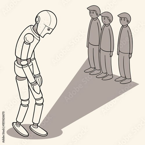 Robot feeling sad and lonely while people watch.