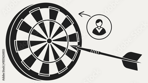 Targeted marketing strategy with dartboard and user icon.