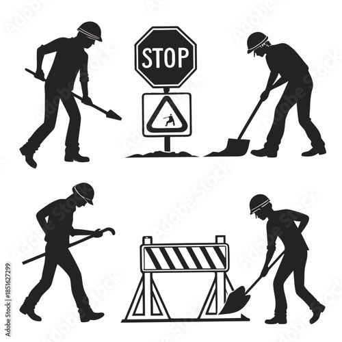 Construction workers at road work site