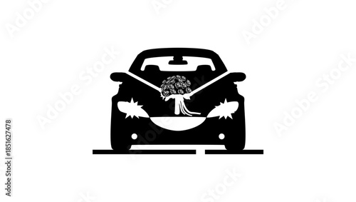 Wedding car symbol, black isolated silhouette