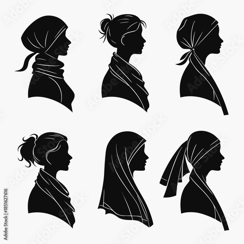 Silhouettes of women wearing scarves