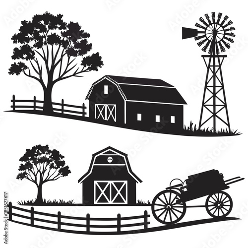 Rustic farm silhouettes