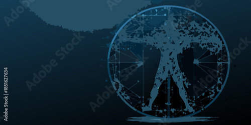 Abstract digital art featuring a silhouette within a geometric oval frame