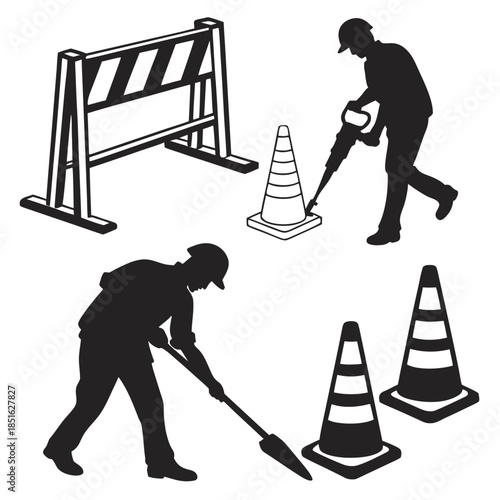Construction workers and safety cones
