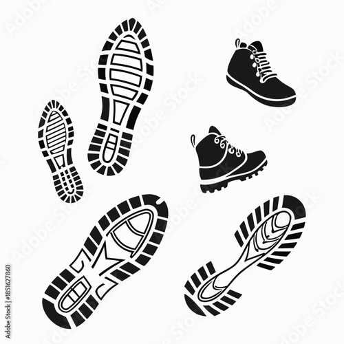 Collection of shoe imprints and boots