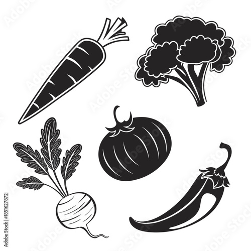 Black and white vegetable illustrations