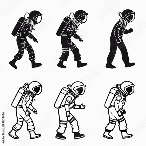 Astronaut silhouettes in various poses