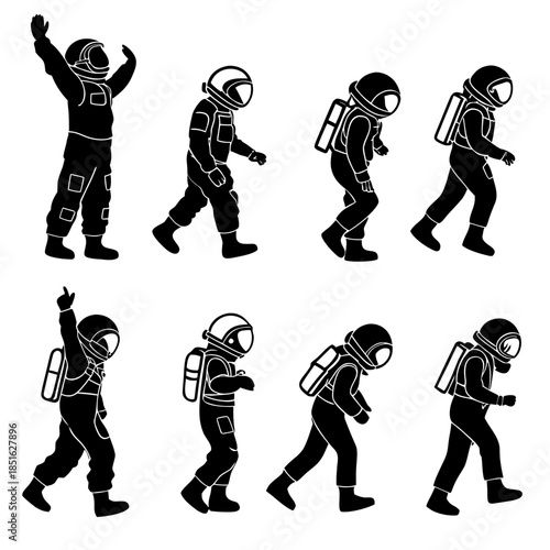 Astronaut silhouettes in various poses