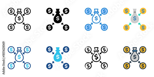 Fundraising icons set multiple style collection.
