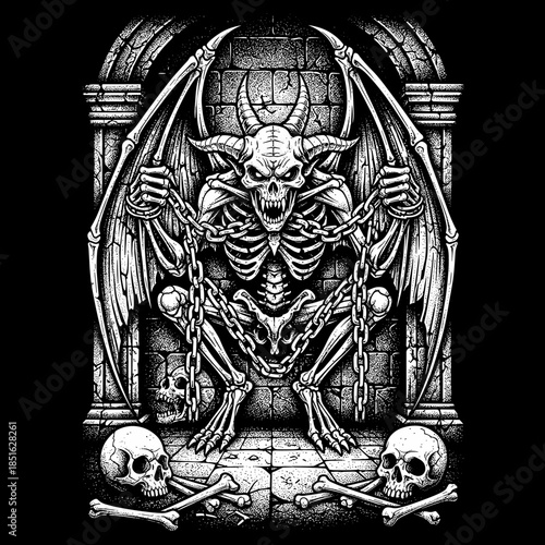 Demonic Skeleton Creature with Horns and Chains.