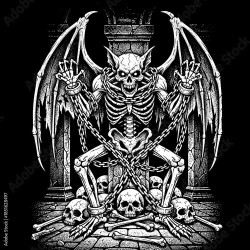 Chained Skeleton Demon with Wings and Skulls.