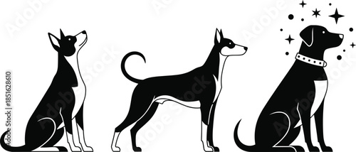 Dog pet care icon set with doghouse puppy silhouette food bowl and bone treats for veterinary and pet shop