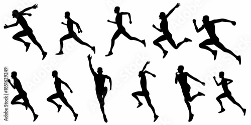 Silhouettes of people running illustrating different stages of the running motion