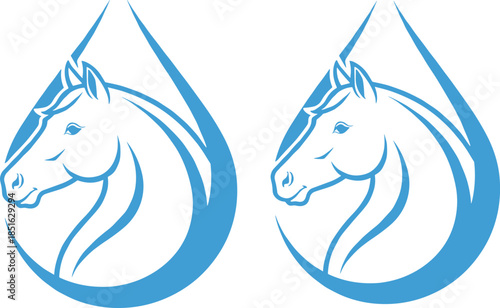 Minimalist Horse Head Logo Inside Water Drop Silhouette for Equestrian Brands and Natural Mineral Water Branding.