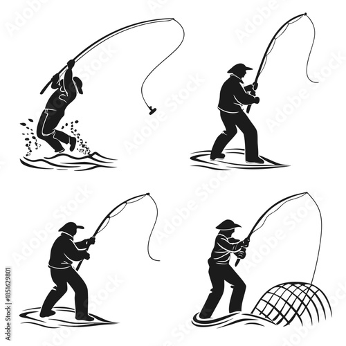 Silhouette of four fishermen