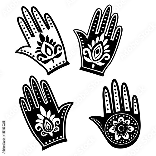 Black and white henna hand designs