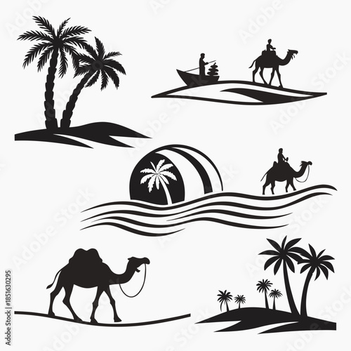 Desert and oasis silhouettes