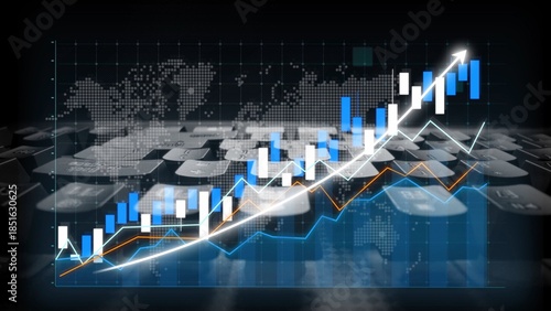 Quadro em tela This image illustrates a digital financial growth chart over a keyboard, symbolizing business trends, market analysis, and technological advancements in the finance sector