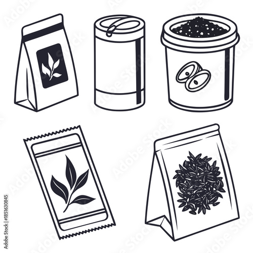 Assorted tea packaging illustrations