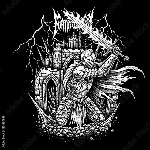 Knight in shining armor holding a sword ready for battle.