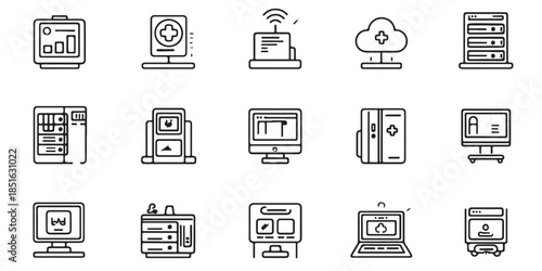 Abstract design with set of icons for web design .The minimalist style makes this icon set perfect for a wide range of digital and print applications, including websites, mobile apps, dashboards etc