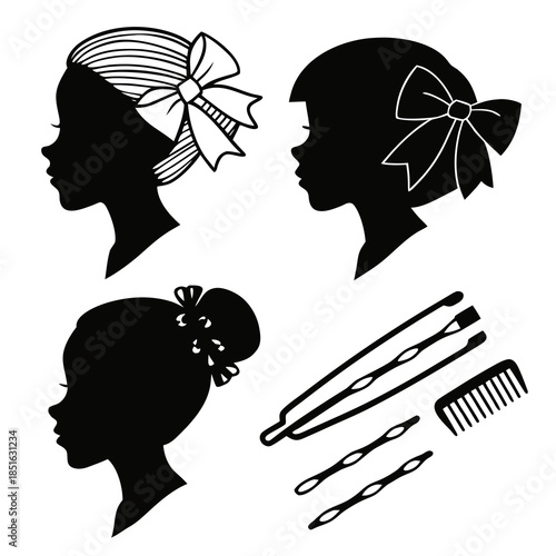 Silhouettes of women with hair accessories