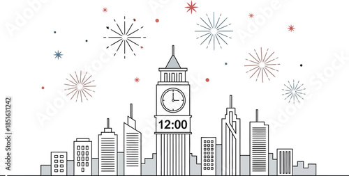 Cityscape with fireworks