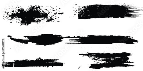 Abstract design with bundle of different ink brush strokes .Paintbrush set template. Grunge brushes collection. Brush stroke paint border in ,Dirty textures of banners, boxes, frames, Painted texture