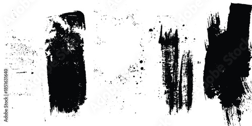 Abstract design with bundle of different ink brush strokes .Paintbrush set template. Grunge brushes collection. Brush stroke paint border in ,Dirty textures of banners, boxes, frames, Painted texture